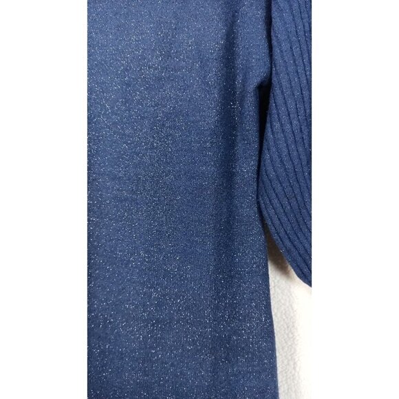 Nanette Lepore Women's Size M Blue Metallic Sweater Dress Balloon Sleeves Mock - Picture 4 of 9